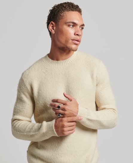Superdry Mannen Geborstelde Gebreide Trui met Ronde Hals Nude