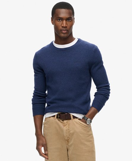 Superdry Mannen Essential Slim-fit Trui met Ronde Hals Blauw