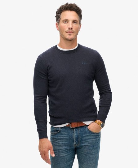 Superdry Mannen Trui met Ronde Hals van Biologisch Katoen en Kasjmier Blauw