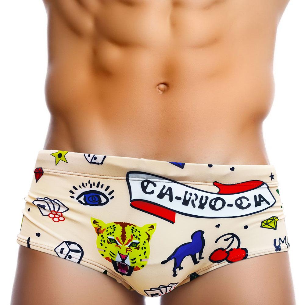 UXH Fashion Heren zwembroek print strakke pasvorm sexy badmode strandkleding bruinen surfen M