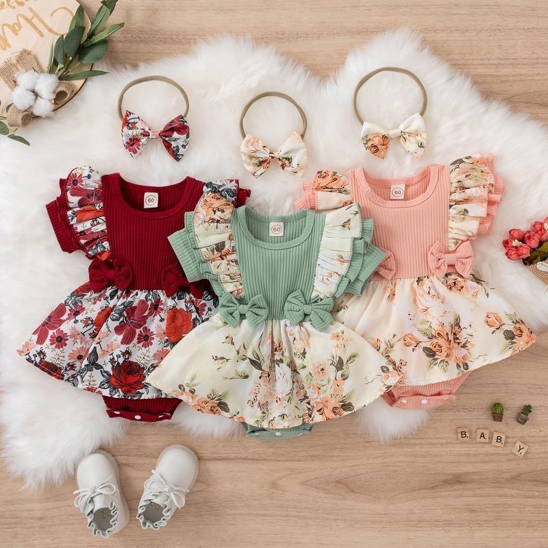 Elberta Zomer Baby Meisjes Jurk Met Strik Gestreepte Jumpsuit Katoenen Jurk Voor Pasgeborenen Bloemen Kleding Baby Kruipkleding 60cm groen