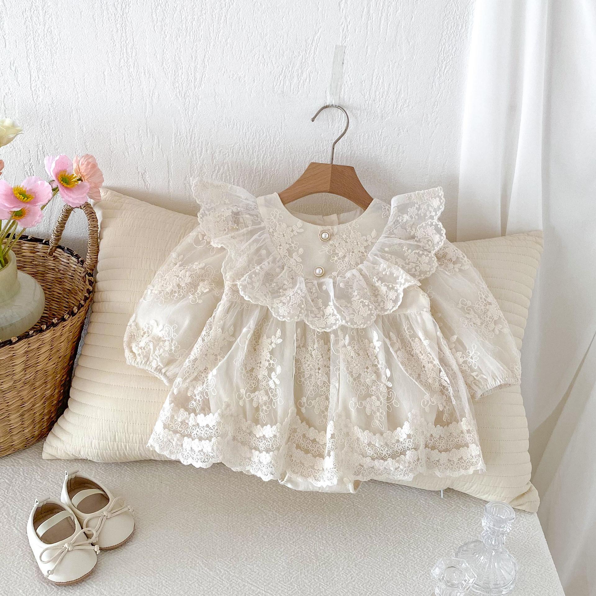 WoW Home Lente- en herfstbabymeisjesromperjurk met prinsessenmotief - Jumpsuit voor pasgeborenen en éénjarige. 66 CM