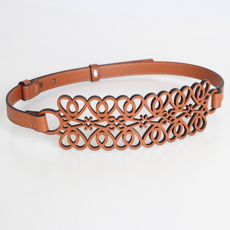 ZCHUA 1 st. Vrouwen PU leren riem decoratieve gordel zachte leren brede riem uitgeholde taillebanden strik brede taille riem casual ZH 95CM bruin