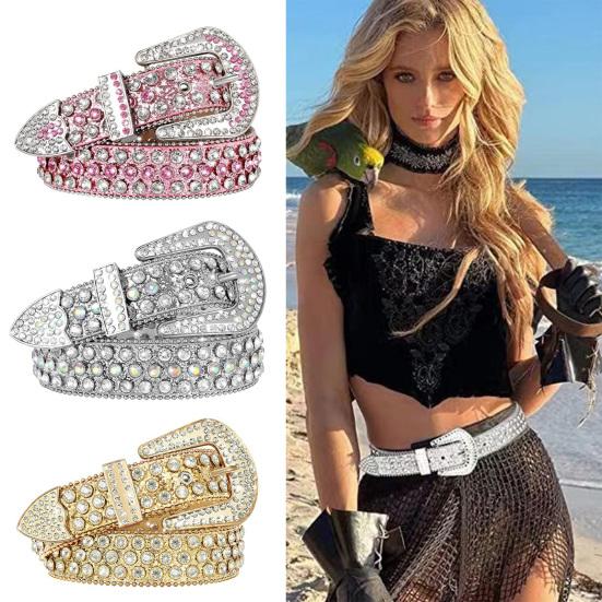 Fankeao Vrouwen Kunstleren Riem Klinknagel Strass Punk Stijl Riem Verstelbare Lengte Meerdere Gaten Pin Gesp Hip Hop Stijl Riem M