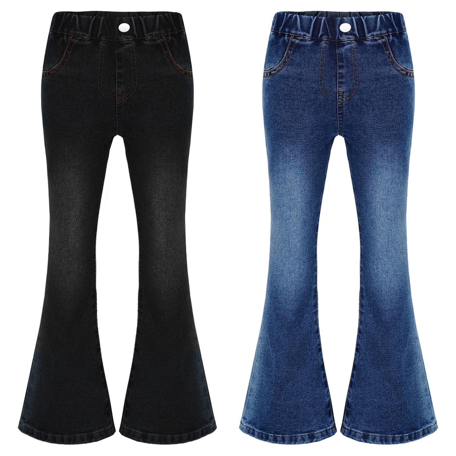 Manyakai Kinderen Cowgirl Schattige Flare Bootcut Jeans Bell Bottoms Slim Fit Jeans voor Meisjes Casual Denim Lange Broek 5-6 Years blauw