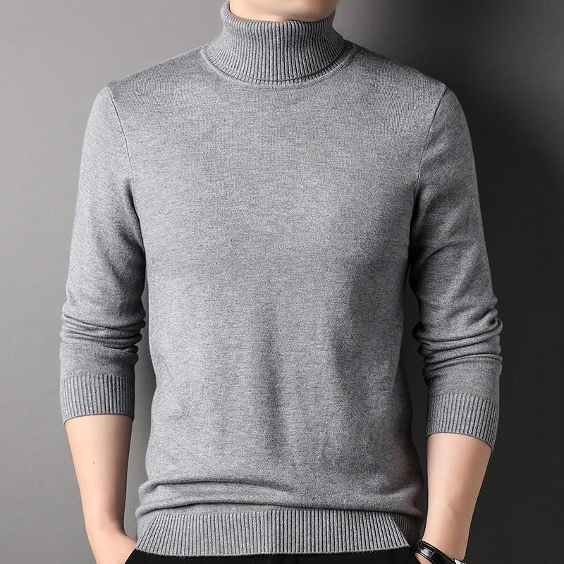 NIUBI Supermarket Heren truien katoen winter warme trui heren zwarte coltrui slim fit jumper pull gebreide herenkleding casual S grijs