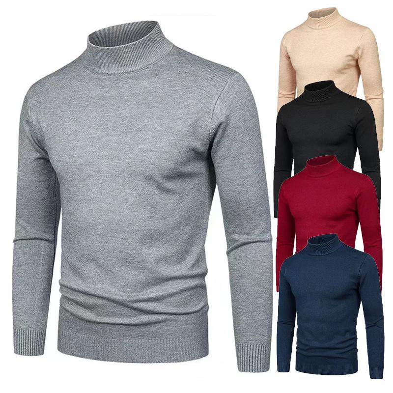 CHIC STUDIO Herfst en winter Niet vervagen Anti-pilling Kerngesponnen garen Effen kleur Heren semi-coltrui Onderkant gebreide trui M zwart