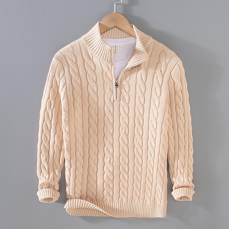 VantaGoods Dikke gebreide trui met halve col en rits voor heren - Herfst/Wintercollectie L