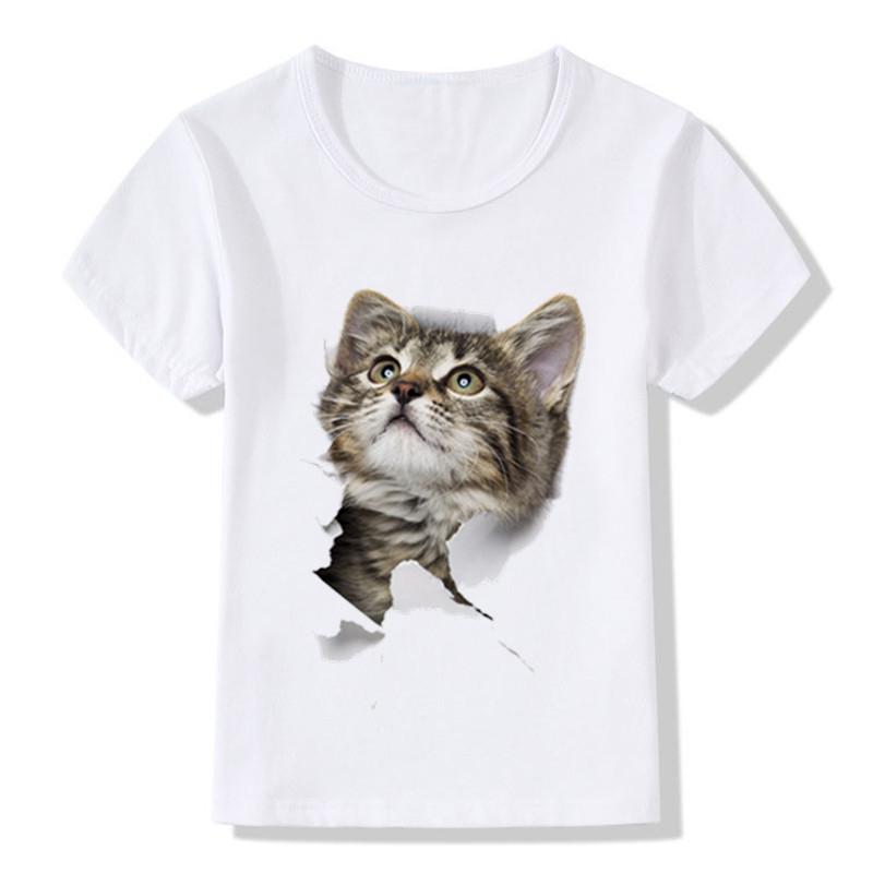 CHIC STUDIO Tops kinderen T-shirt kinderen schattige peep kat hoofd grappige T-shirts kawaii 110.0 wit