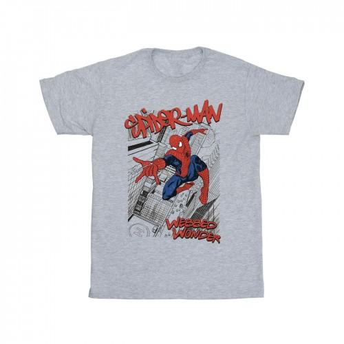 Marvel Spider-Man Sketch City katoenen T-shirt voor meisjes 12-13 wit