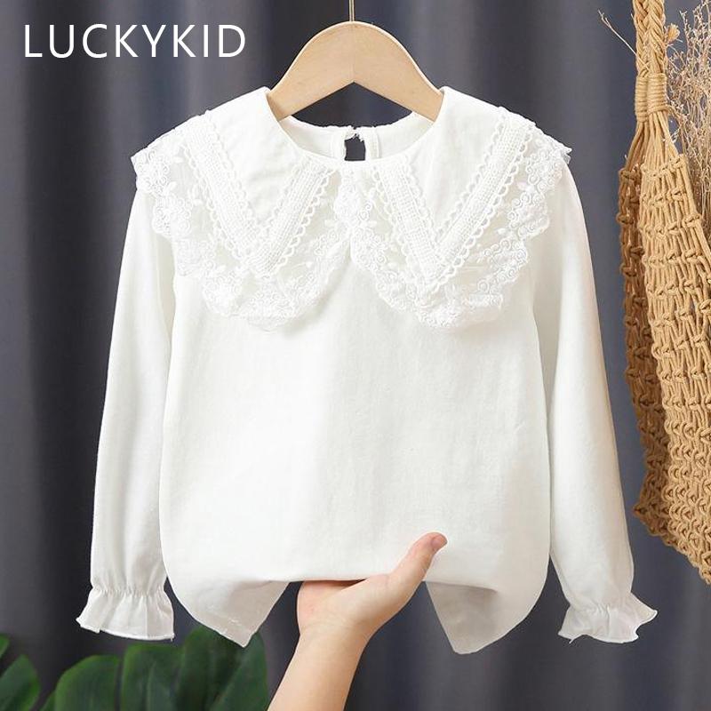 G.DUCK KIDS Meisjes Bottoming Shirt Lente Herfst Dunne Revers Wit Lengte Mouw Kinderen Top Mode T-shirt 110 wit