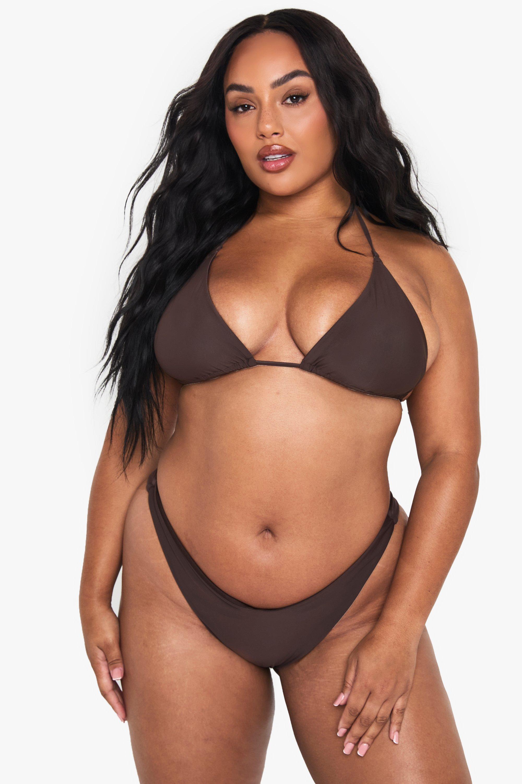 Boohoo Plus Driehoekige Badmode Essentials Bikini Top, Chocolate