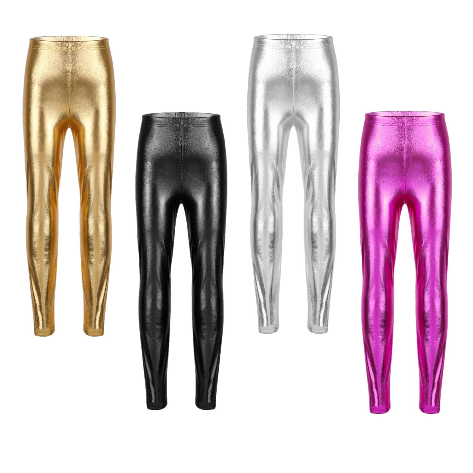 YOOJIA Kinderen Meisjes Glanzend Metallic Legging Broek Gymnastiek Dansbroek Competitie Yoga Panty's 5-6 Years zwart