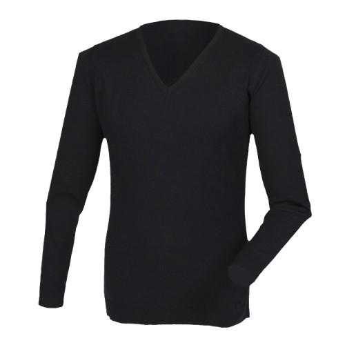 Henbury Heren Cashmere Touch Acryl V-hals trui / gebreide kleding M zwart