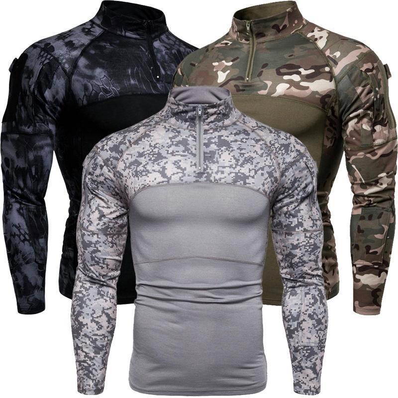 LissCocoA Heren camouflage T-shirts met lange mouwen en opstaande hals S zwart