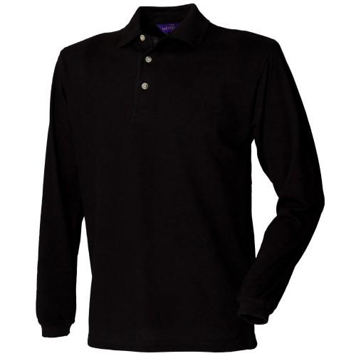Henbury Klassiek effen katoenen poloshirt met lange mouwen voor heren XL Vloot