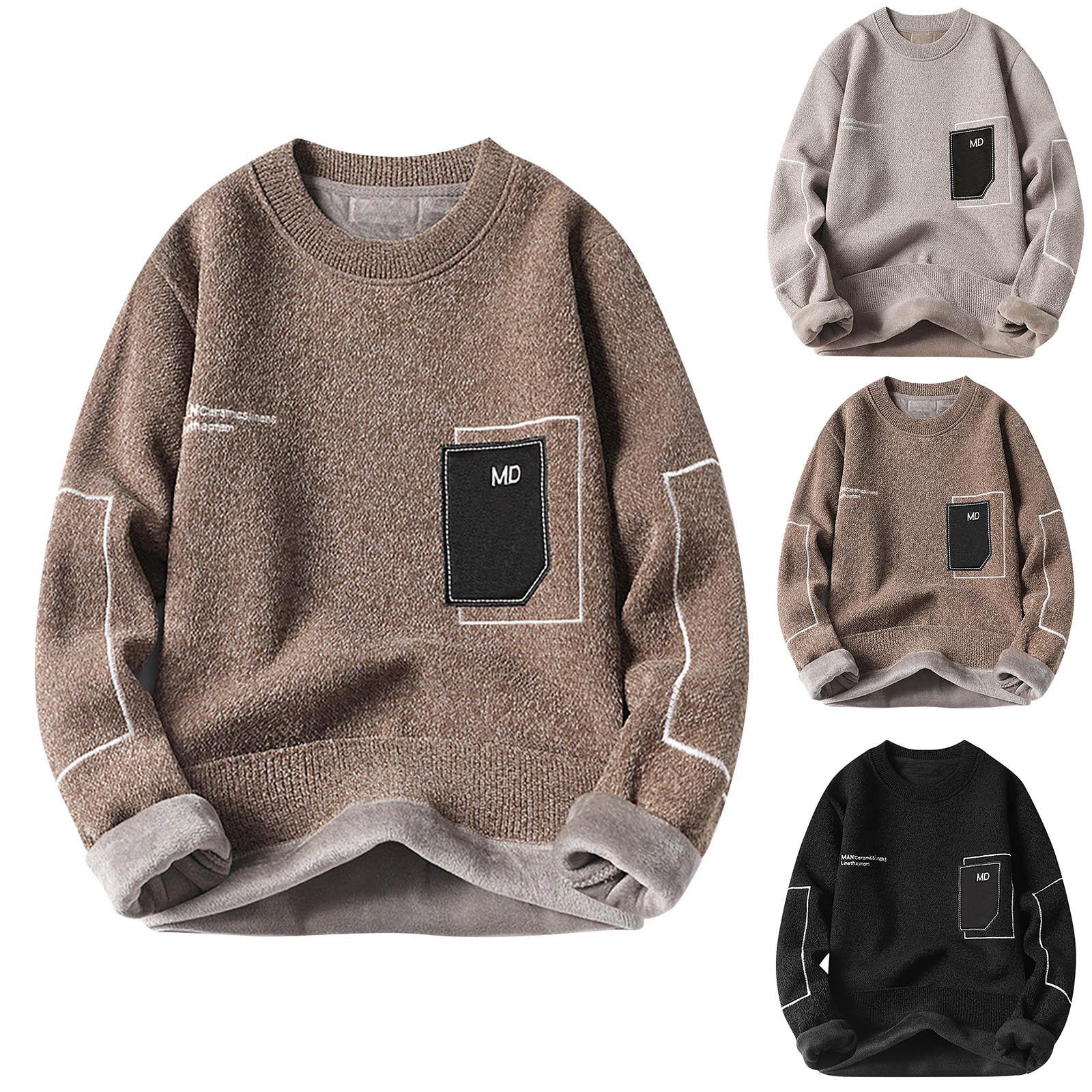 PJ78HG Herensweater Effen mode ronde hals, gebreide top met lange mouwen M beige