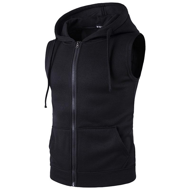 LAOHU Zomer Lente Herfst Heren Capuchon Rits Zak Mouwloos Vest Jas Hoodie Rits Kleding Heren L zwart