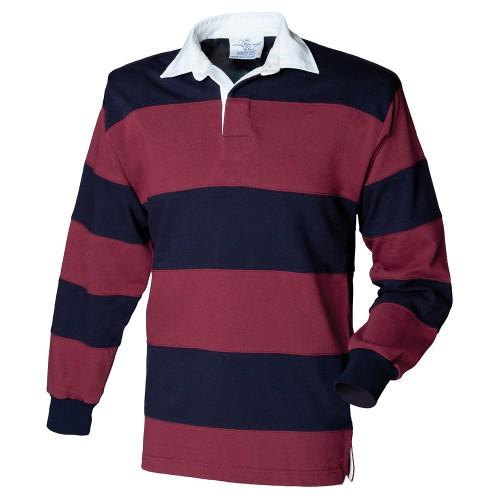 FRONT ROW Heren Streep Genaaid Rugby Poloshirt L marineblauwe kleur