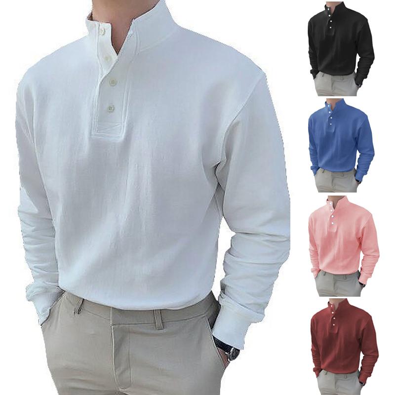 Safety Protection Heren Hoge Hals Lange Mouw T-shirt Grandad Shirts Tops Knoop Henley Pullover M roze