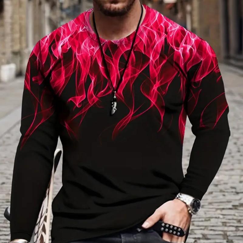 Happy Show Kleurrijke vlammenprint heren T-shirts lange mouwen T-shirts ronde hals casual trui herenkleding plus size XS marineblauwe kleur
