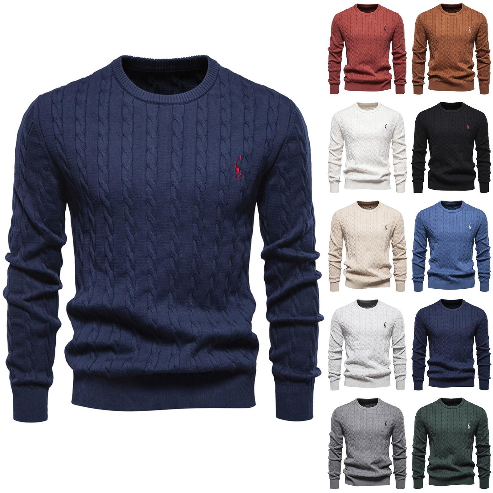 Ximalaya Heren herfst lange mouw effen kleur trui Heren losse effen kleur ronde hals casual trui L beige
