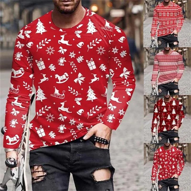 Men look 3D Clothes Kerstfestival 3D-geprint T-shirt met lange mouwen voor mannen en vrouwen Casual mode Streetwear Comfortabele tops Promotie T-shirts S