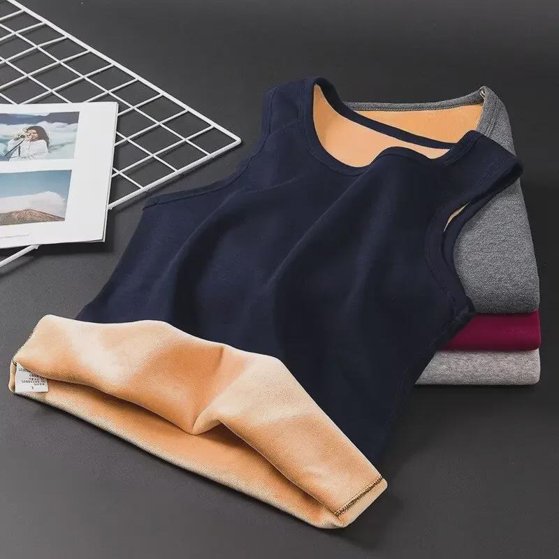 VantaGoods Heren Golden Velvet Wintervest: Warm, dik, ronde hals, slim fit, effen kleur 2XL zwart