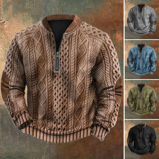 Meizhenchang Herfst Winter Heren Sweatshirt Halve Rits Ruit Textuur Patchwork Ronde Hals Trui Lange Mouwen Dagelijkse Buitensport Top 2XL groen