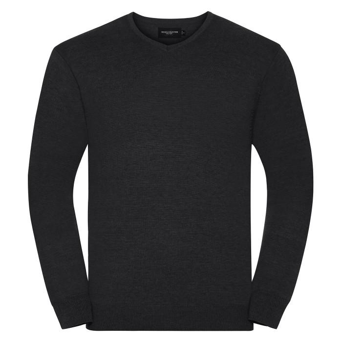 Russell Collection Heren gebreide trui met V-hals S houtskool