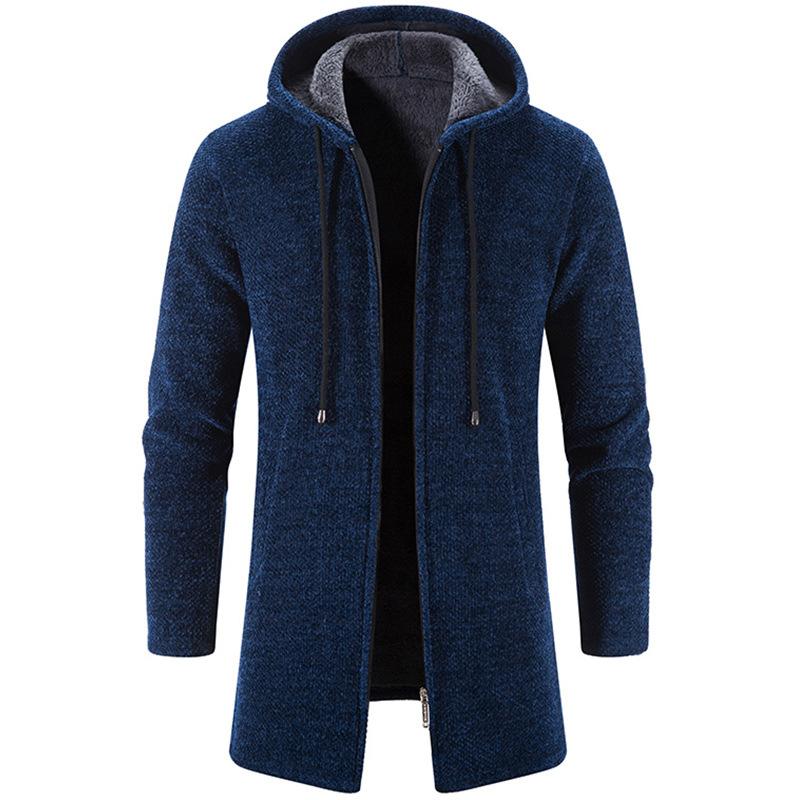 Tooyoo Winter Fleece Vest Mannen Dikke Capuchon Lange Sweaterscoat Mannelijke Warme Gebreide Trui Jassen Causale Hoodies Uitloper Kleding S donkerblauwe kleur
