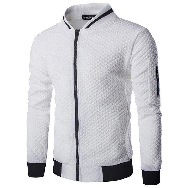Cozyoutfit Geruite trui Cardigan Heren Sport Casual Trui Mode Jas Rits Shirt S wit