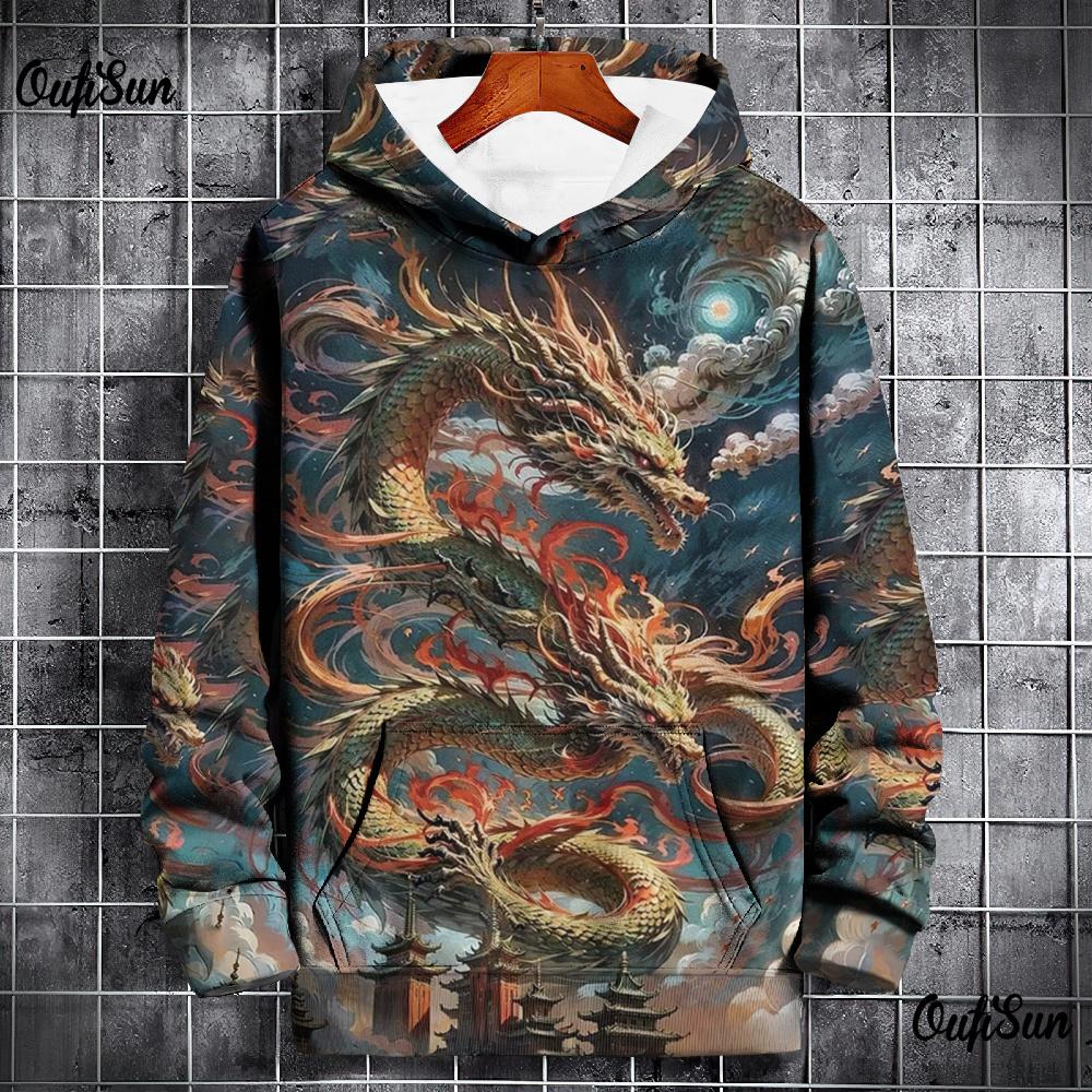 ETST 013 Nieuwe hoodies voor heren 3D-dierenprint drakenprint hoge kwaliteit herentrui dagelijks casual lange mouwen losse oversized sweatshirts S