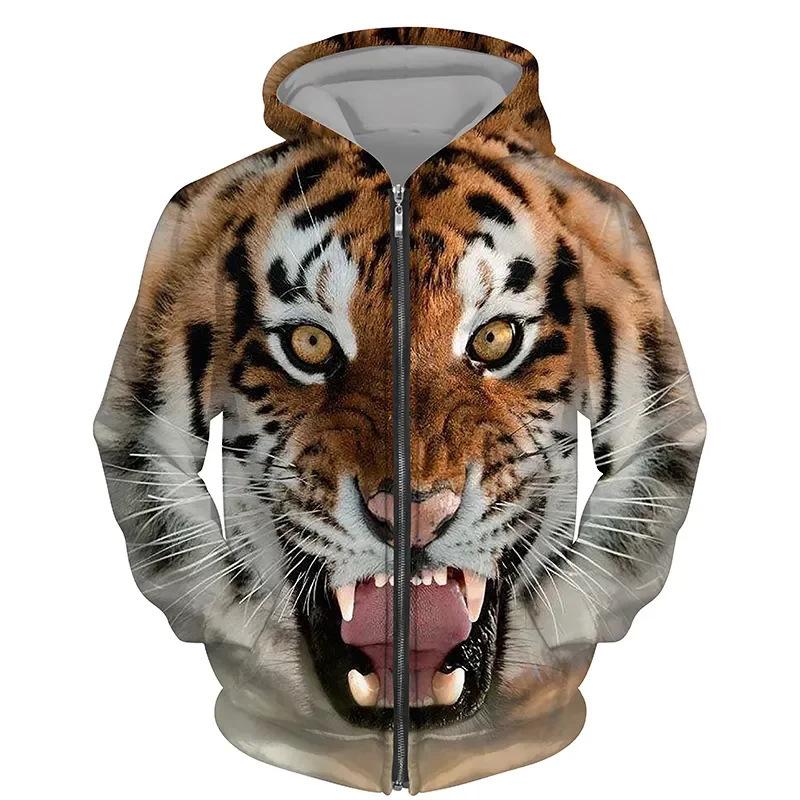 WowClassic Tijger Dierenpatroon 3D Geprint Plus Size Jas Heren Hoodies Rits Sweatshirt Cardigan Retro Sportkleding Jas S