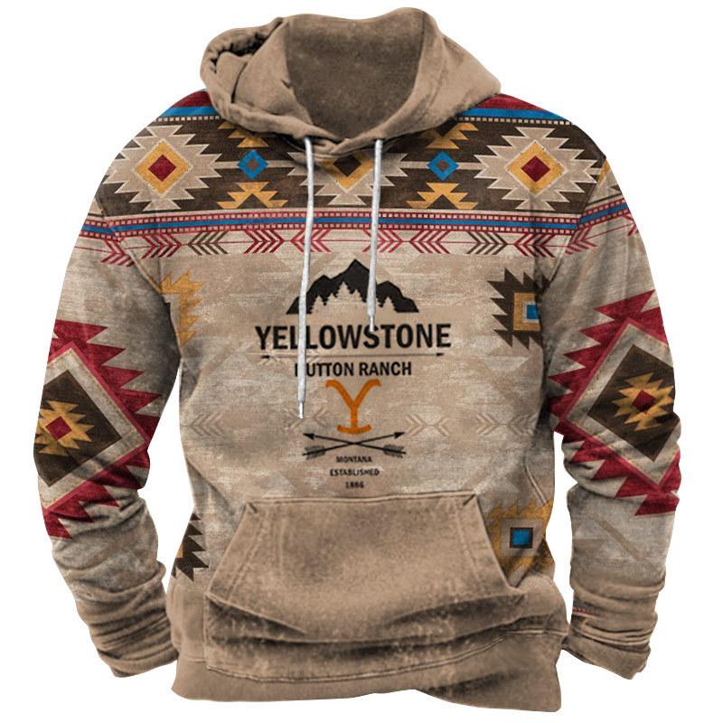 ETST 011 Vintage Hoodie Yellowstone 3D Geprint Heren Capuchon Sweatshirt Casual Streetwear Unisex Truien Mode Plus Size Trainingspak S