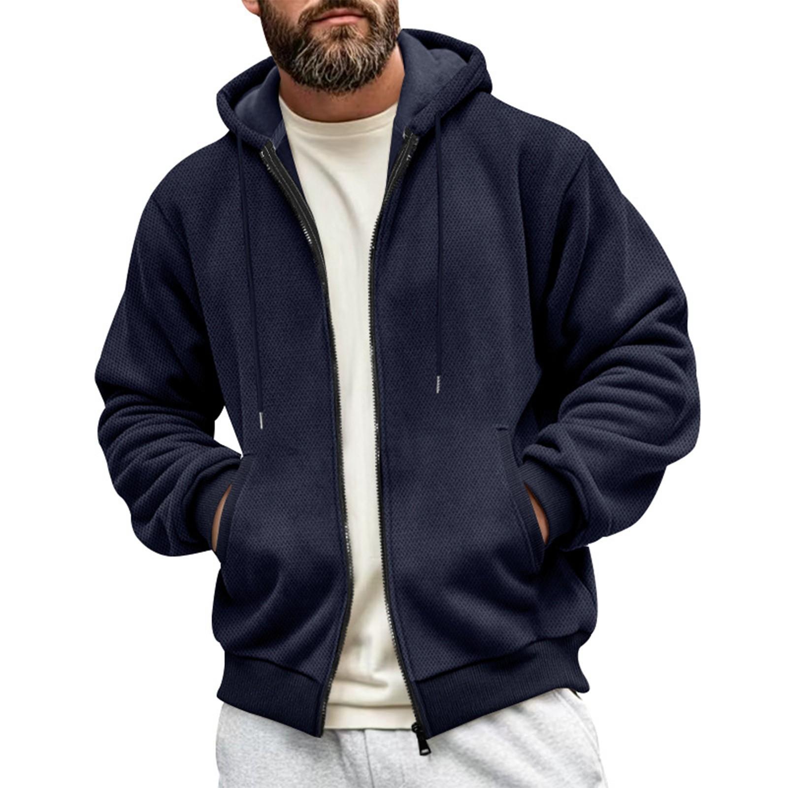 Explorer Outdoors Heren winter effen kleur rits capuchon sweatshirt Heren casual fleece sweatshirt M zwart