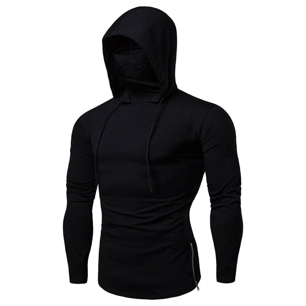 Explorer Outdoors Herenmaskerknop Sport Splice met capuchon, grote open gevorkte herenshirts met lange mouwen M zwart