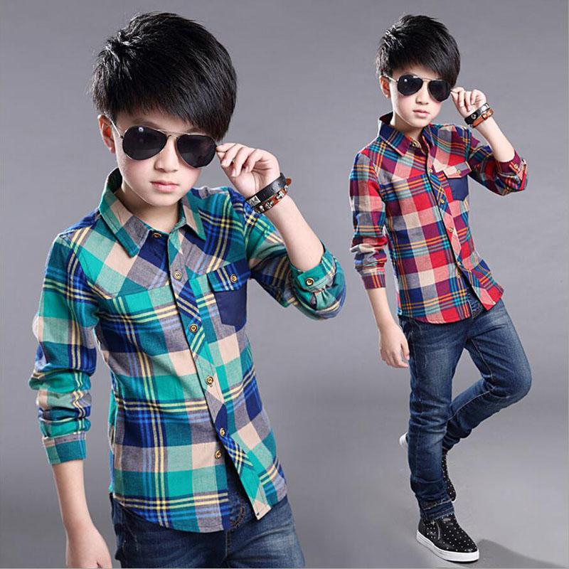DSorothy Lente Katoenen Kinderkleding Mode Casual Knap Shirt voor Kinderen Blouses Jongens Geruite Lange Mouw Overhemden 170 rood