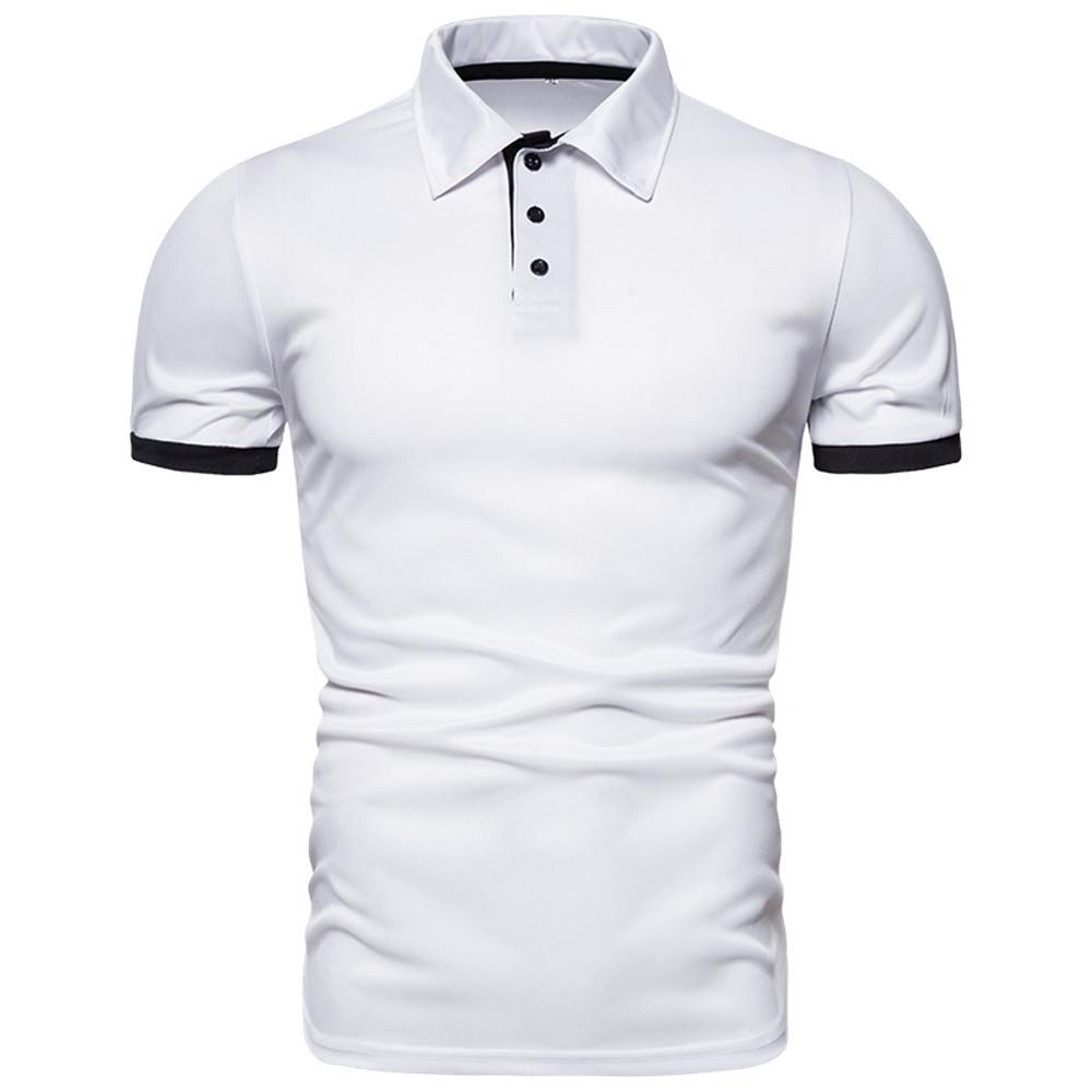 ForYourBeauty Heren poloshirt met korte mouwen, reverskraag, effen golfkleding, heren casual poloshirts met knopen M grijs
