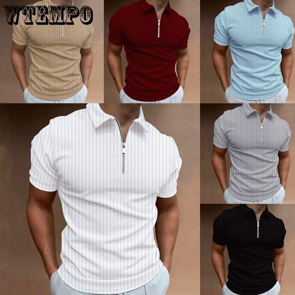 WTEMPO Merk Zomer Heren Polo Shirt Rits Streep Korte Mouw Top Fitness Sport Casual Heren Comfortabele Zachte Polo Shirts M hemelsblauwe kleur