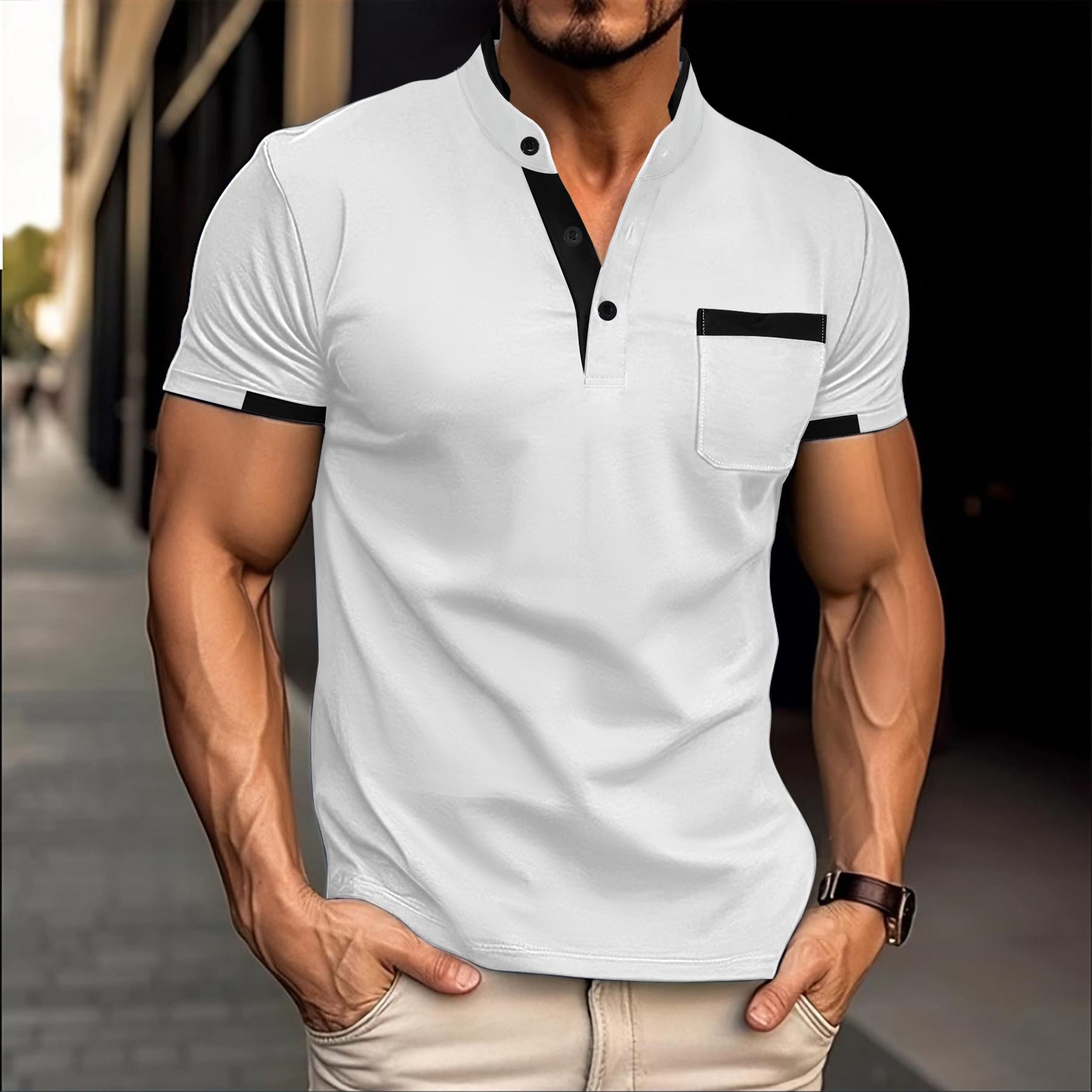 Fashion human Zomer nieuw poloshirt met zakken, opstaande kraag, korte mouwen, heren poloshirt S zwart