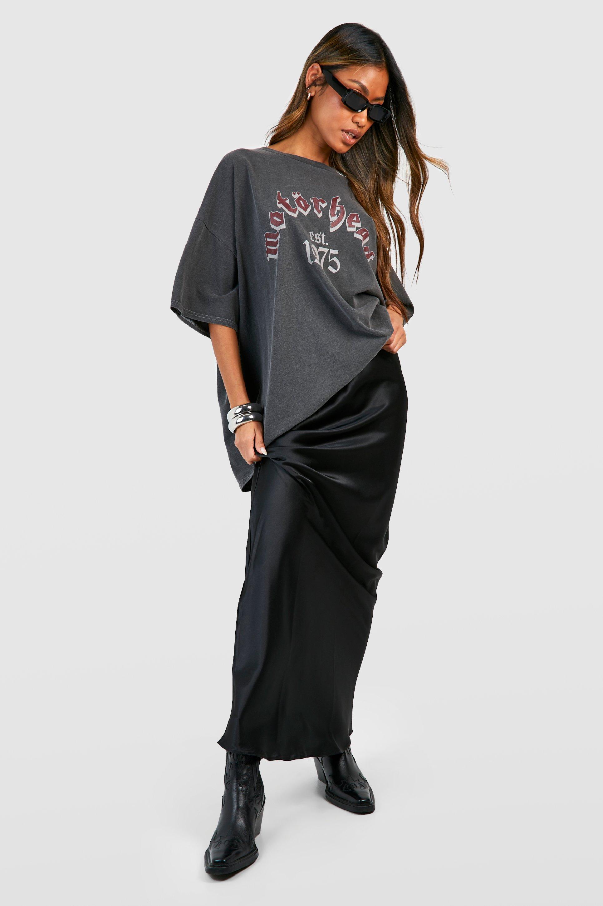 Boohoo Satijnen Bias Maxi Rok, Black