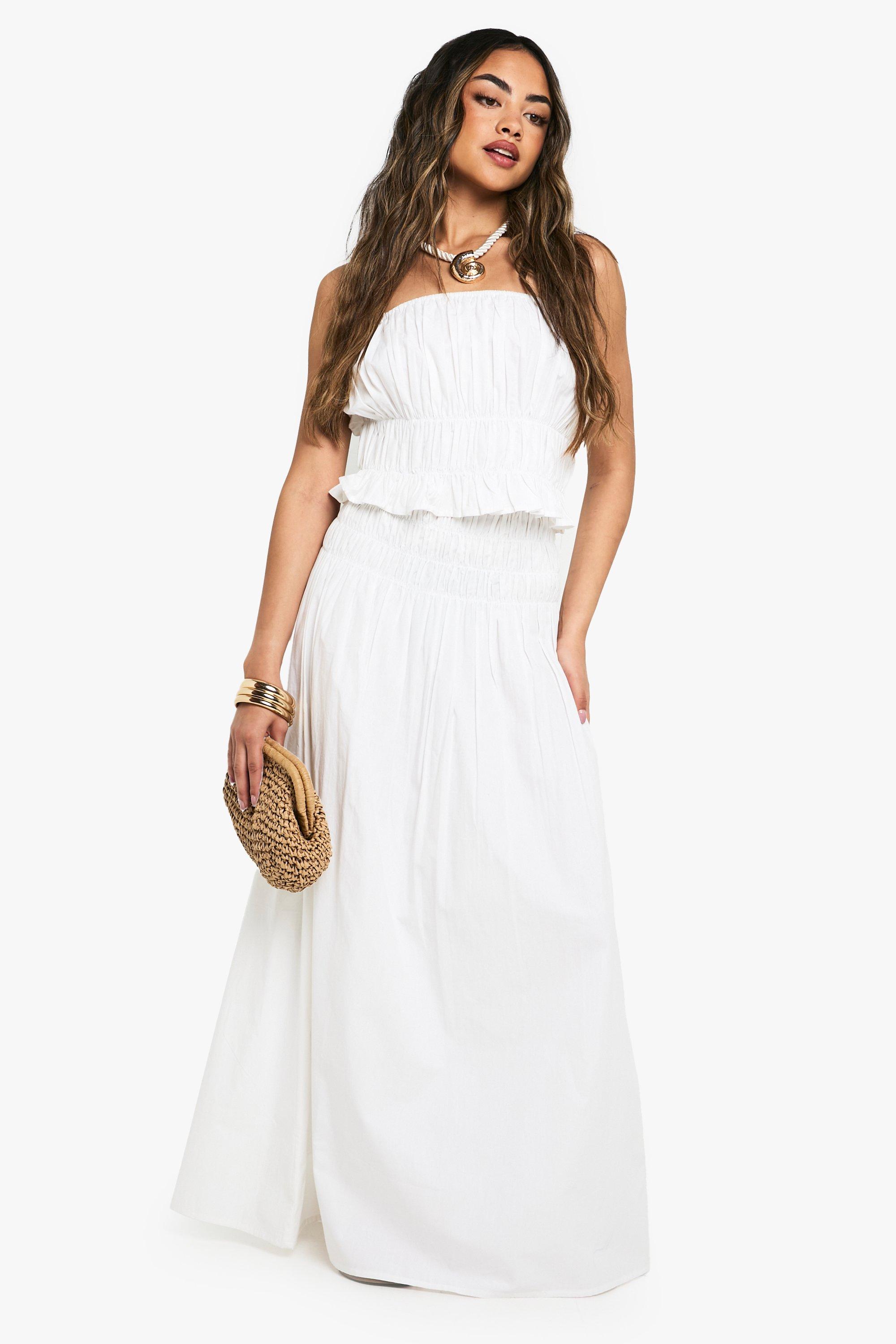 Boohoo Katoenen Poplin Maxi Rok Met Geplooide Taille, White