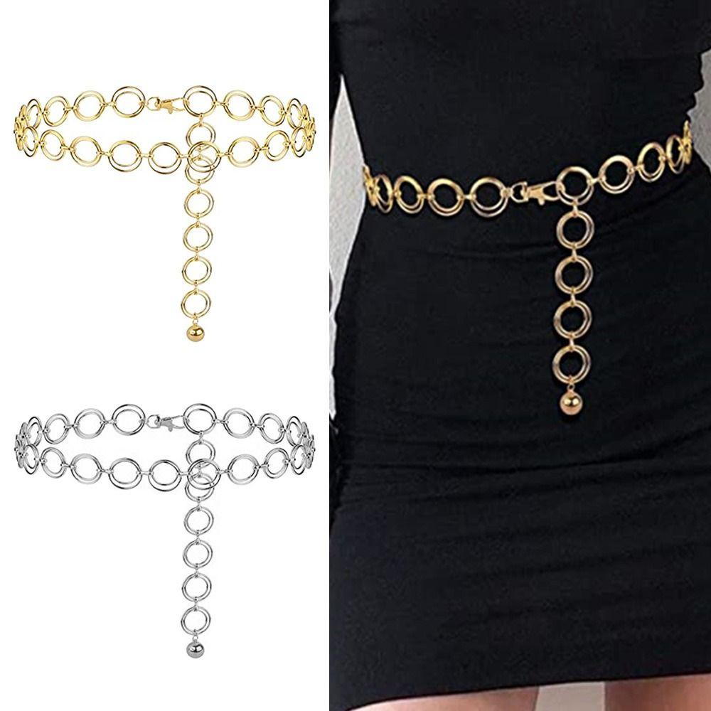 Jintanlin Casual riem met metalen ketting, tailleband met dubbele ring, luxe legering tailleband, afslankende buikbanden zilver