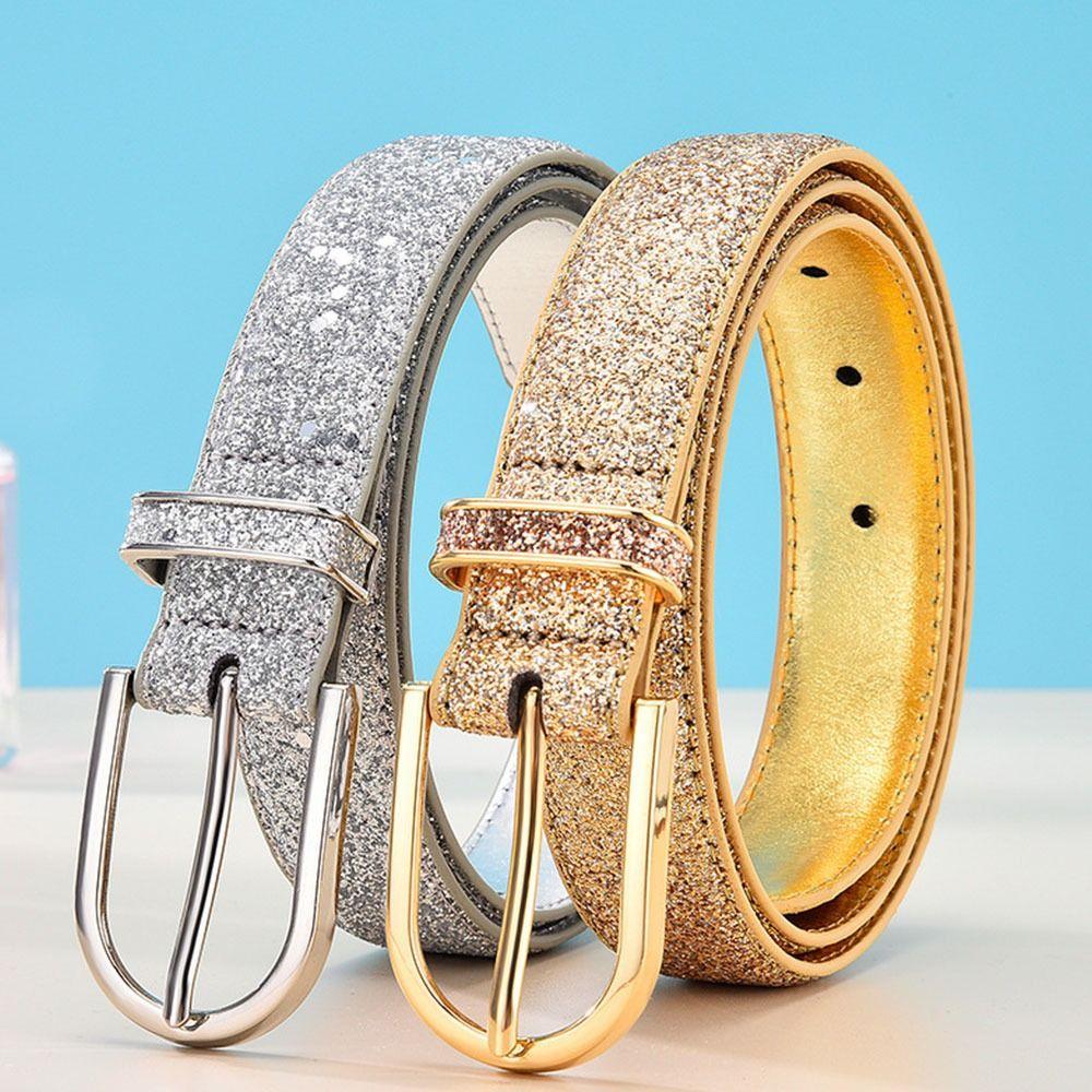 Liuiaoyua78 Retro Casual Glitter Leren Riem Goud Zilver Tailleband Pin Gesp Tailleband Broek Jurk Riemen 95cm zilver