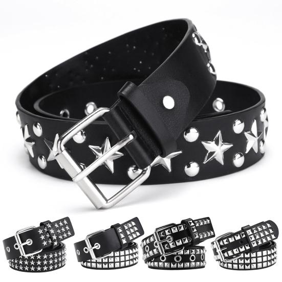 Mefalas Punk Rock Rivet Riem Studded Riem Grommet Draden Riem Vierkante Klinknagels Piramide Metalen Inlays Verstelbare Banden Imitatie Leren Riem 110cm E
