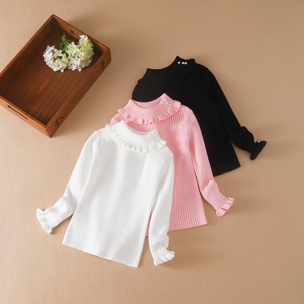Kuyeebear Meisjes Trui 2023 Nieuwe Winter Kinderkleding Kinder Tops Warme Breisels Baby Meisjes Coltrui Truien 120 wit