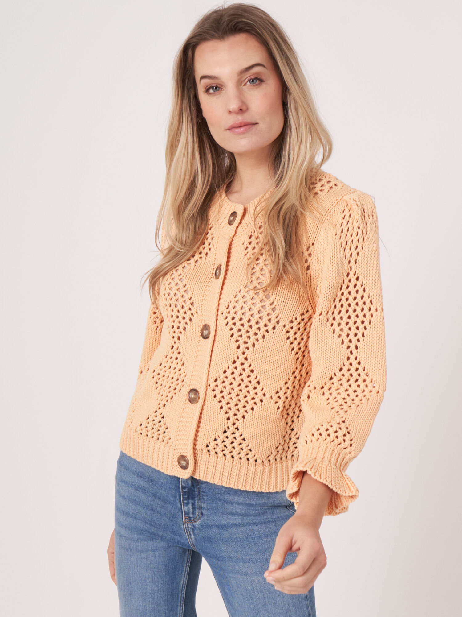 REPEAT cashmere Open gebreid vest met ruitpatroon
