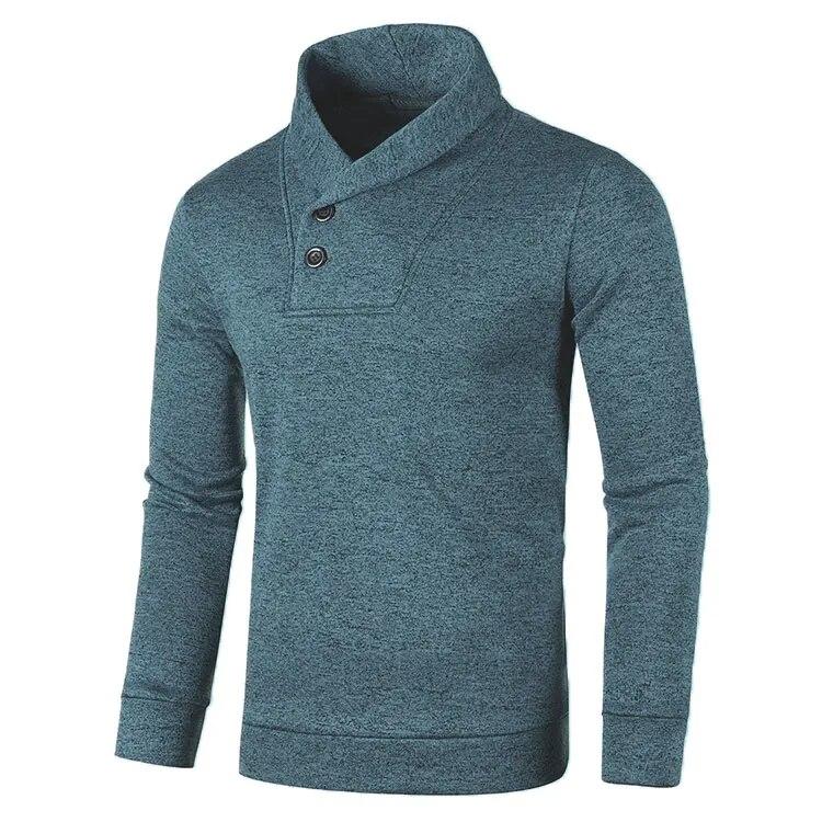 QGOOD Sweatwear Half Turtleneck Heren Truien Knoop Hals Effen Kleur Warme Slanke Dikke Sweatshirts Winter Pullover Heren XS zwart