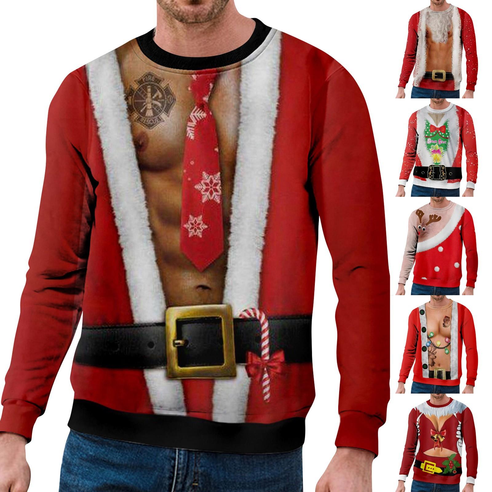 Xingben Two Kerstborst 3D-print lange mouw trui creatief koppel herfst winter ronde hals feestjas M